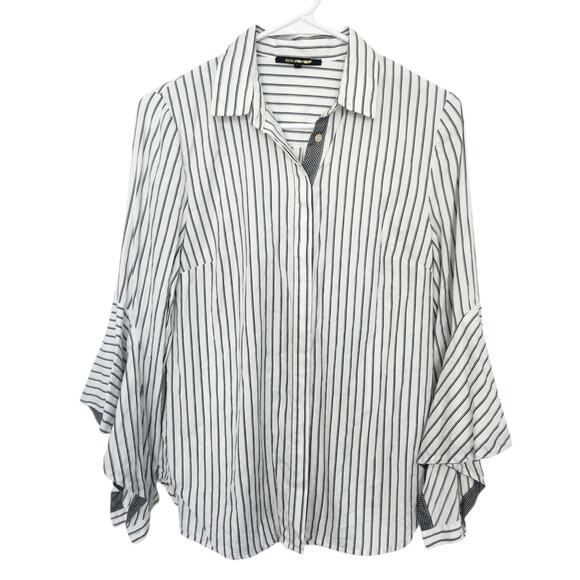 Kobi Halperin Striped Button Down Blouse Bell Sleeves XS Office Casual Career - Picture 1 of 8